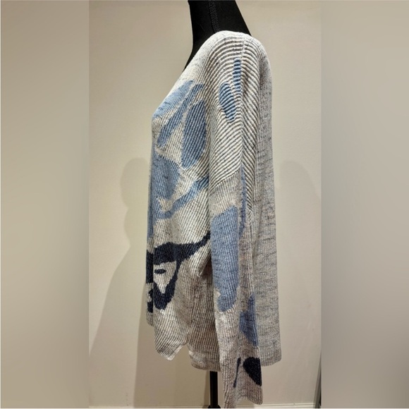 Nic + Zoe Women’s Breezy Leaves Gray Blue Knit Ribbed V Neck Spring Sweater - Picture 4 of 7